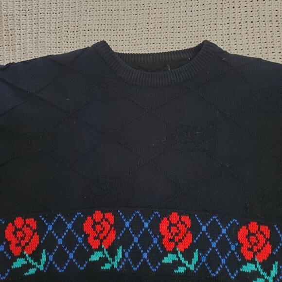 Vintage 80s rainbow ridge rose flower pattern sweater euc - Picture 3 of 6